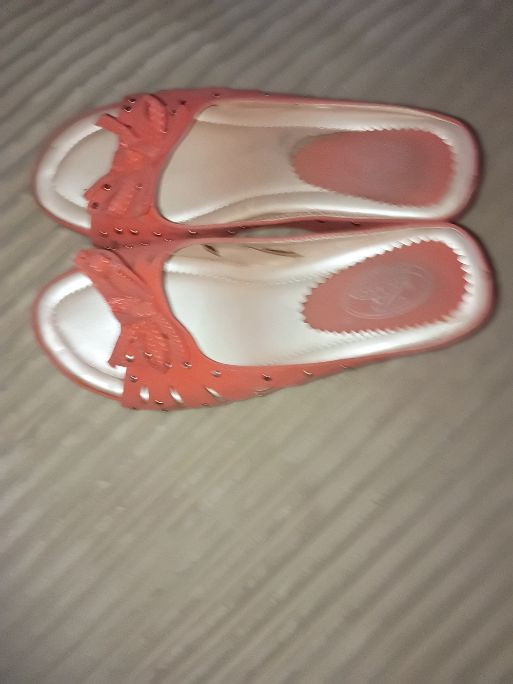 Coral Slide Sandals with Bow Accent